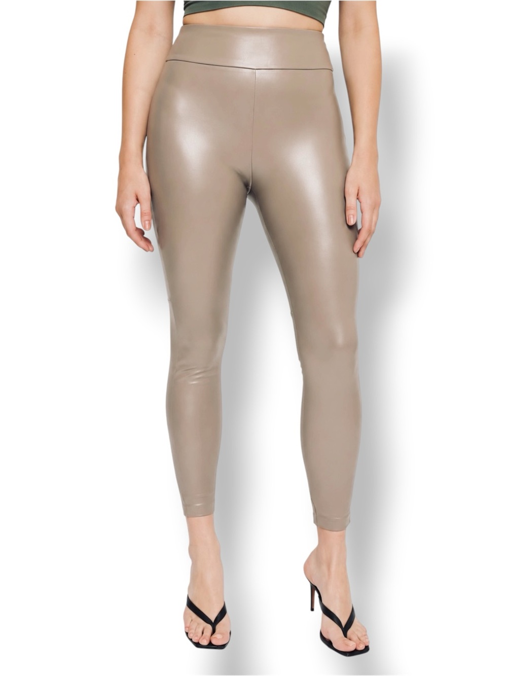 Dynamite Naomi Faux Leather Leggings Beige Taupe High Rise Pants Size P/S 26”
